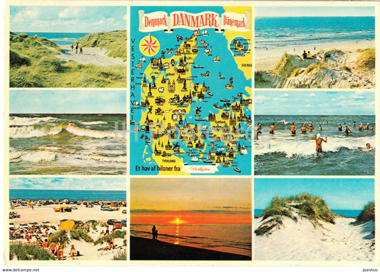 Vesterhavet - map - beach - multiview - Denmark - used - JH Postcards
