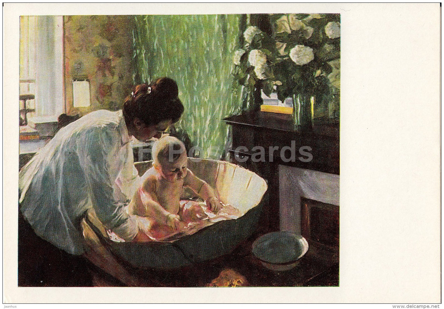 painting by B. Kustodiev - The Morning , 1904 - mother and child - Russian Art - 1980 - Russia USSR - unused - JH Postcards