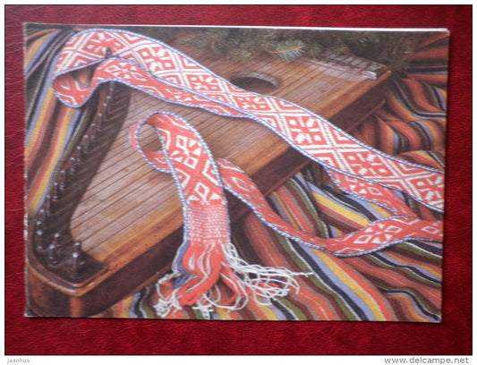 New Year Greeting card - belt of folk costume - Estonian zither - 1984 - Estonia USSR - used - JH Postcards