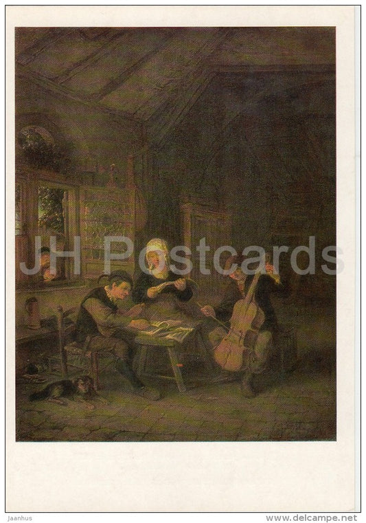 painting by Adriaen van Ostade - Village Musician , 1645 - cello - Dutch art - Russia USSR - 1985 - unused - JH Postcards