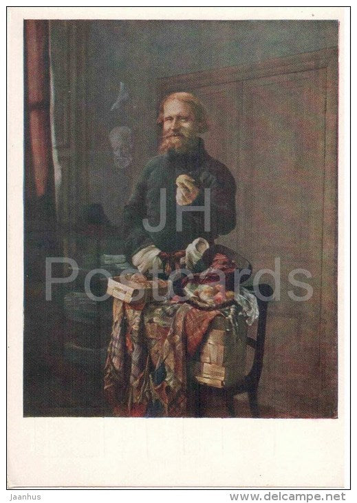 painting by V. Jacobi - Peddler , 1858 - russian art  - unused - JH Postcards