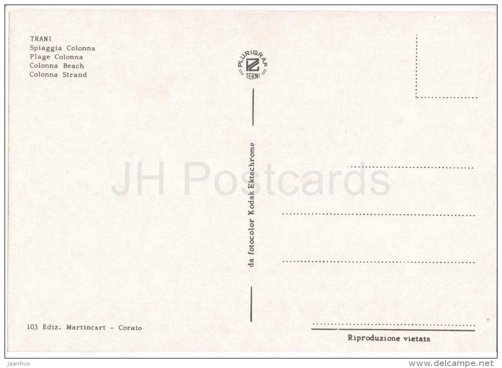 Spiaggia Colonna - beach - Trani - Puglia - 103 - Italia - Italy - unused - JH Postcards