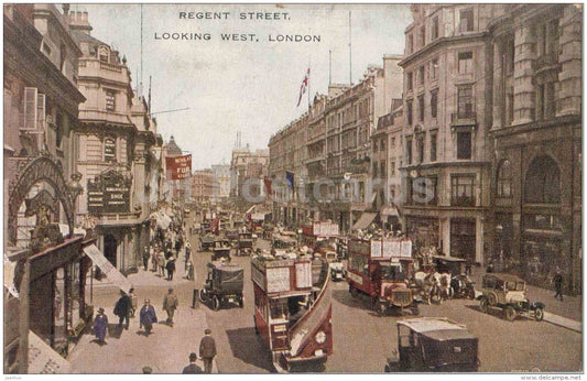Regent Street - Looking West - old cars - Valentine´s Valesque Series - London - England - old postcard - unused - JH Postcards