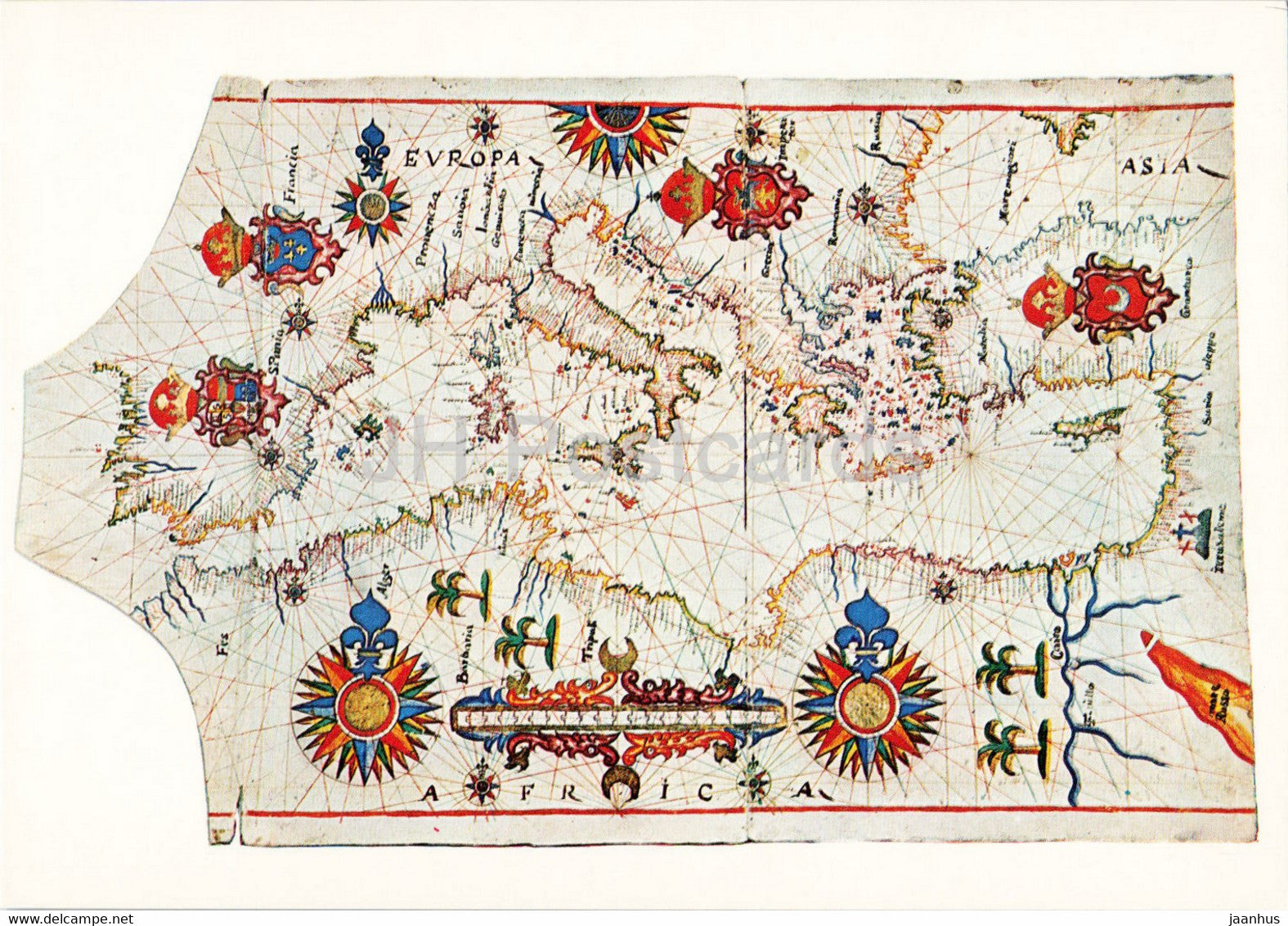 Italian Portolan from 1560 showing the Mediterranean - map - Denmark - unused - JH Postcards