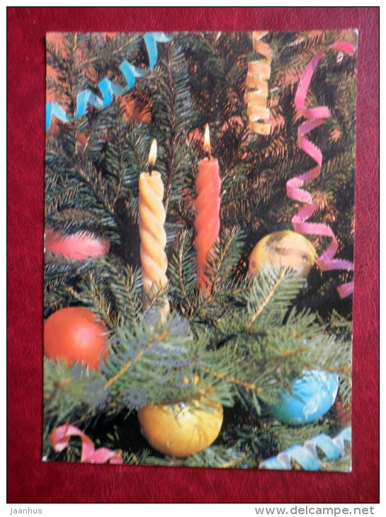 New Year greeting card - candles - decorations - 1986 - Russia USSR - used - JH Postcards