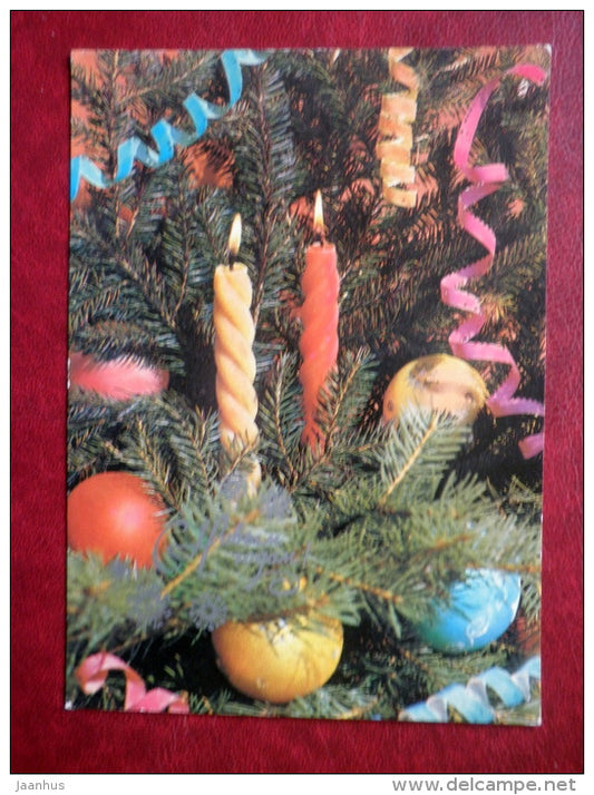 New Year greeting card - candles - decorations - 1986 - Russia USSR - used - JH Postcards