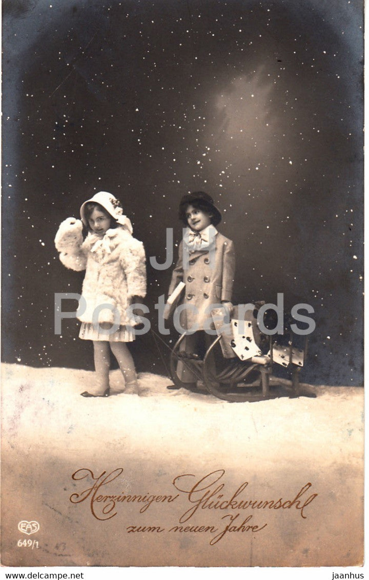 New Year Greeting Card - Herzinnigen Gluckwinsche zum neuen Jahre - EAS 649/1 - old postcard - 1916 - Germany - used - JH Postcards