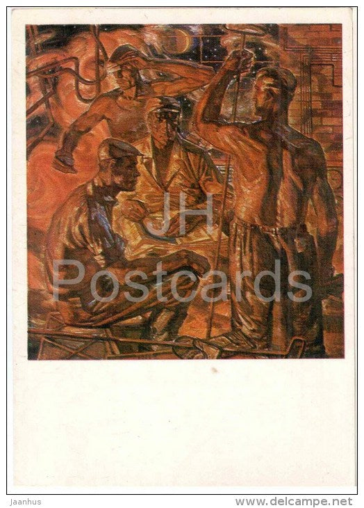 painting by E. Iltner - Strong hands , 1963 - workers - latvian art - unused - JH Postcards