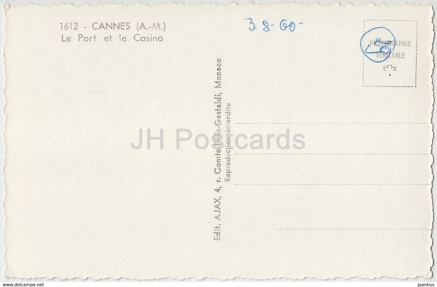 Cannes - Le Port et Le Casino - boat - 1612 - France - unused