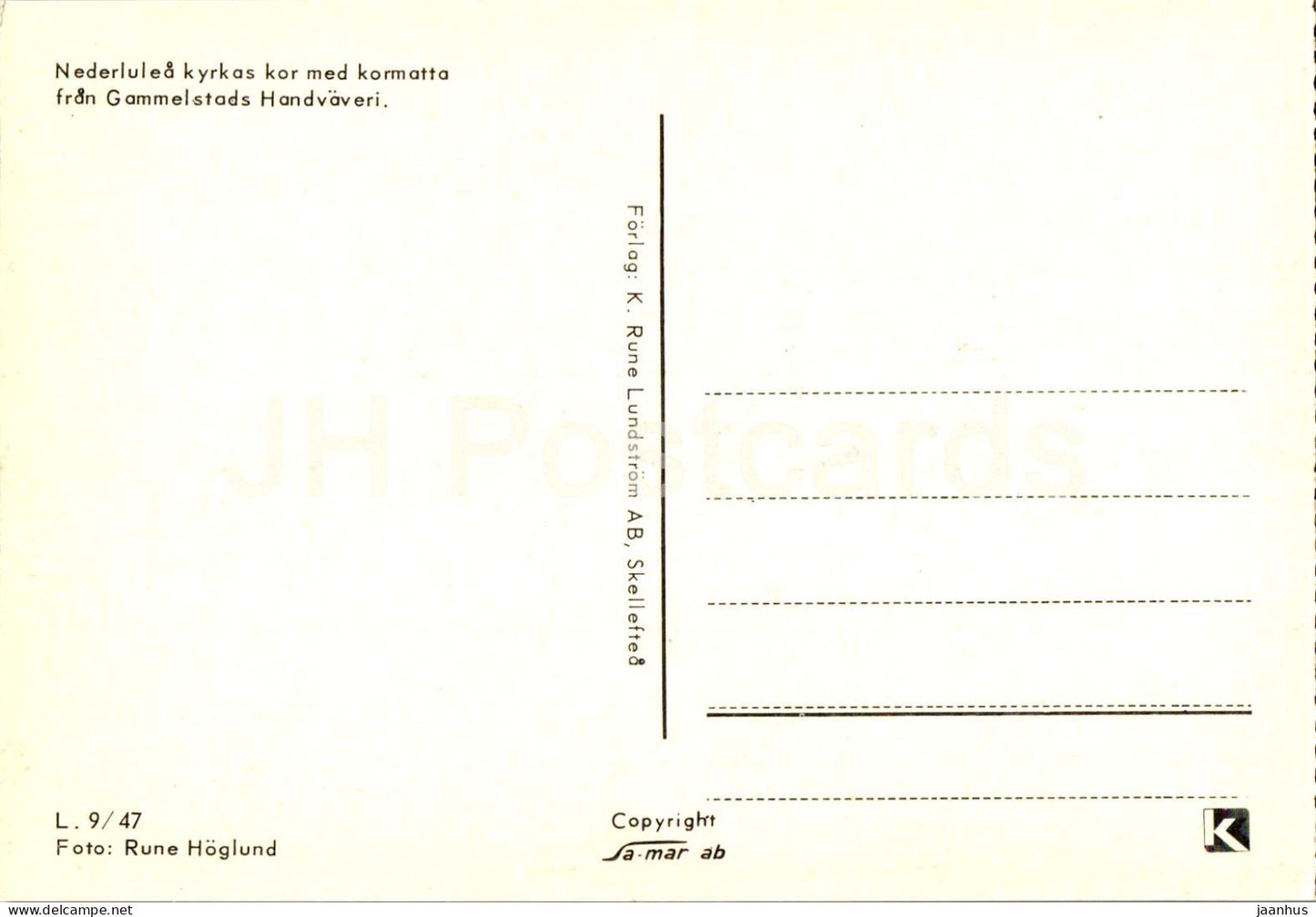 Nederlulea Kyrkas kor med kormatta fran Gammelstads Handvaveri Nederlulea Church chorale - 9/47 - Suède - inutilisé 
