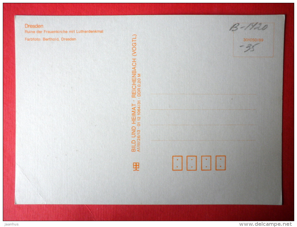 Ruins of the Frauenkirche with Luther Monument - Dresden - 1989 - Germany DDR - unused - JH Postcards
