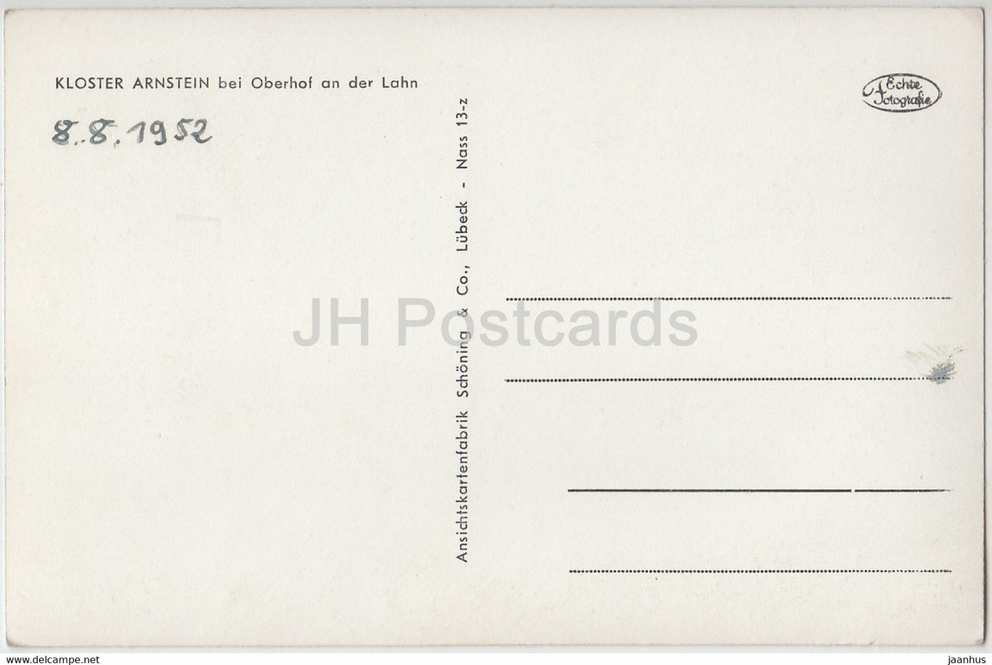 Kloster Arnstein bei Oberhof an der Lahn - Eisenbahn - Zug - 1952 - Deutschland - unbenutzt