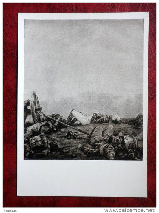 Drawing by D. A. Shmarinov -  Bolkonsky on the field of Austerlitz, Tolstoy War and Peace , 1953 - russian art - unused - JH Postcards