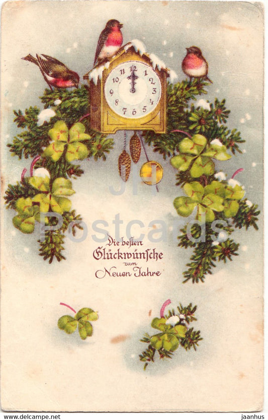 New Year Greeting Card - Die besten Gluckwunsche zum Neuen Jahre - clock - HWB SER 5075 - old postcard - Germany - used - JH Postcards