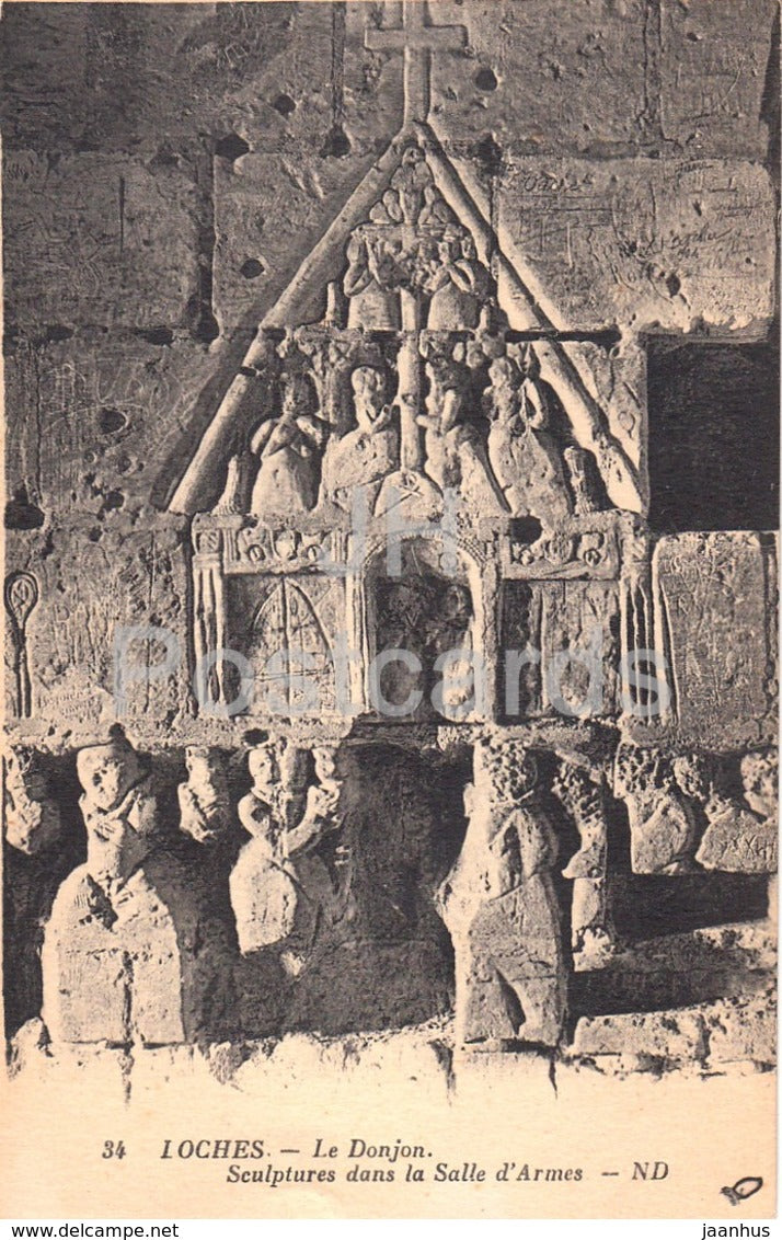 Loches - Le Donjon - Sculptures dans la Salle d'Armes - 34 - old postcard - France - unused