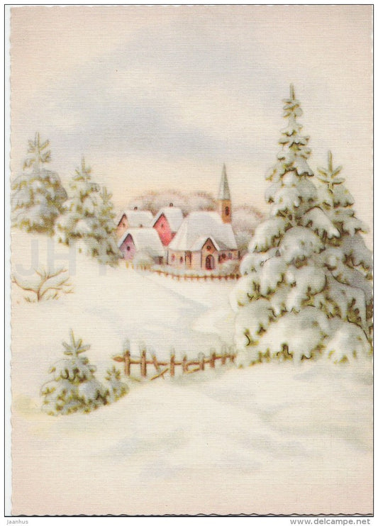 Christmas Greeting Card - winter - church - Estonia - used in 2000 - JH Postcards