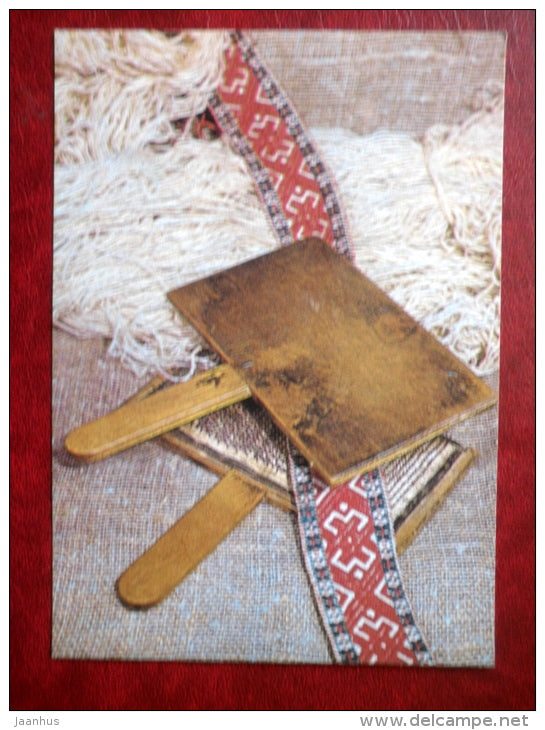 New Year Greeting card - composition - belt of national costumes - 1989 - Estonia USSR - unused - JH Postcards