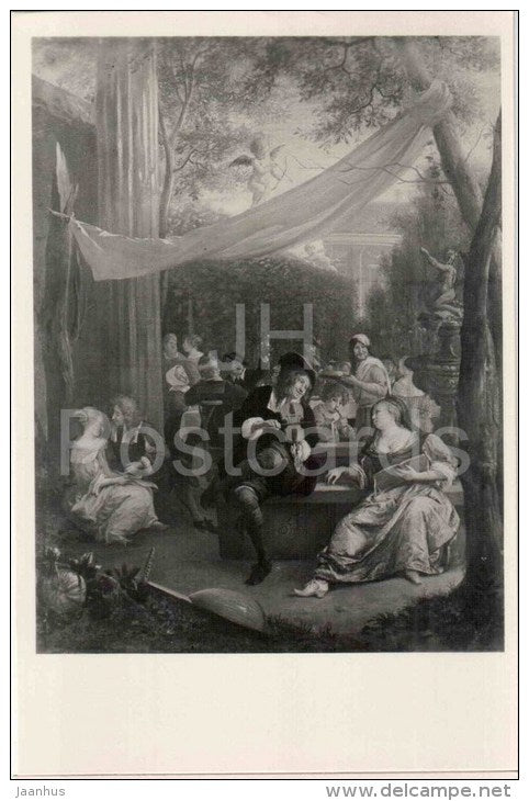 painting by Jan Steen - Summer Celebration - madolin - dutch art - unused - JH Postcards