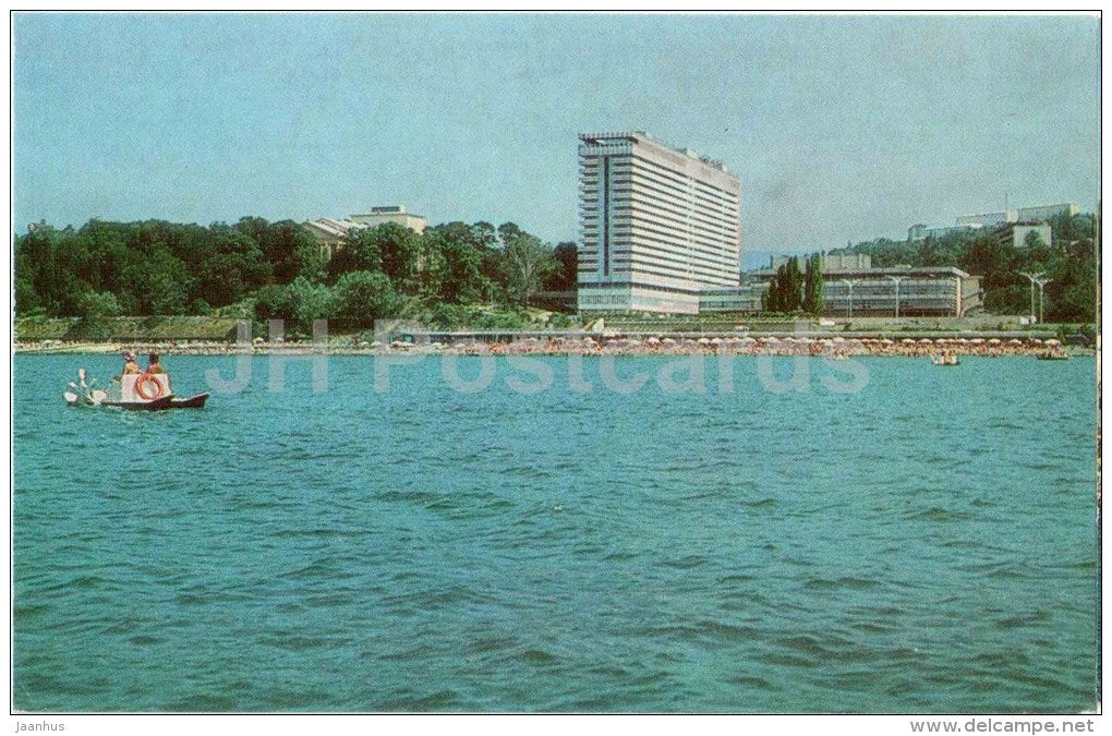 hotel from the sea - The Zhemchuzhina Hotel - Sochi - 1979 - Russia USSR - unused - JH Postcards