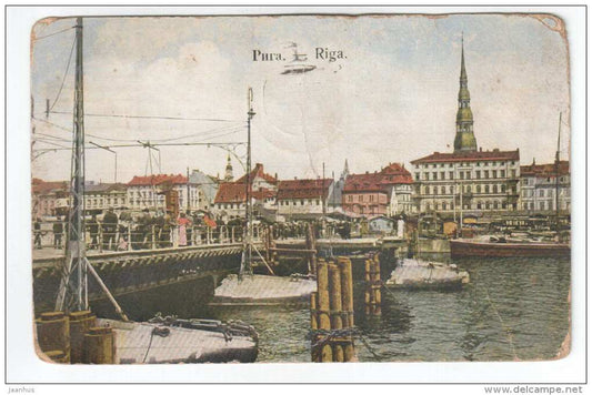 bridge - boat - Riga - Latvia - old postcard - circulated in Tsarist Russia 1913 Latvia Riga Weissenstein - used - JH Postcards