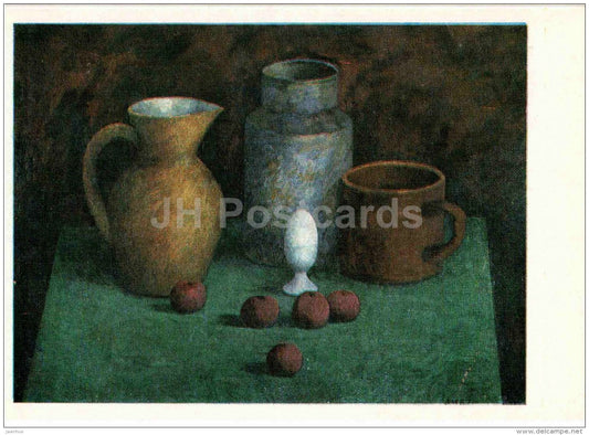 painting by O. Maran - Still Life with Five Red Apples , 1967 - egg - estonian art - Estonia USSR - 1984 - unused - JH Postcards