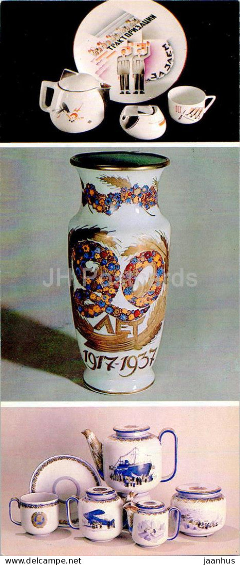 dish - cup - teapot - vase - tea set - porcelain and faience - applied art - Russian art - 1984 - Russia USSR - unused - JH Postcards