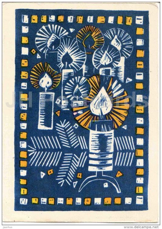 New Year greeting Card by A. Jõers - candles - illustration - 1968 - Estonia USSR - used - JH Postcards