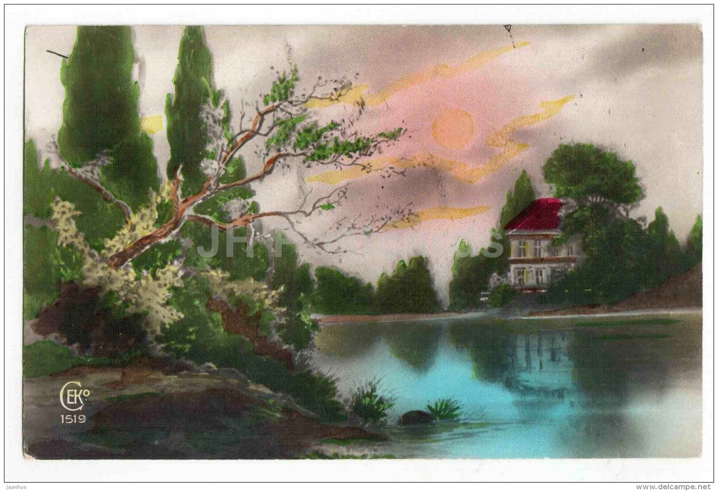 pond - house - illustration - Ceko 1519 - circulated in Estonia - JH Postcards