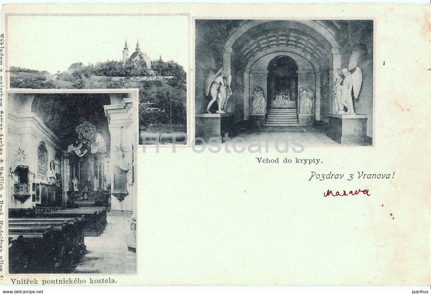 Pozdrav z Vranova - Vranov - Vchod do krypty - old postcard - Czech Republic - unused - JH Postcards