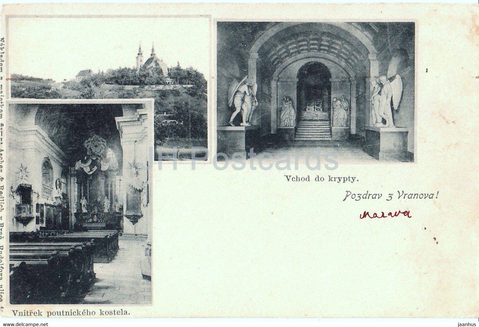 Pozdrav z Vranova - Vranov - Vchod do krypty - old postcard - Czech Republic - unused - JH Postcards