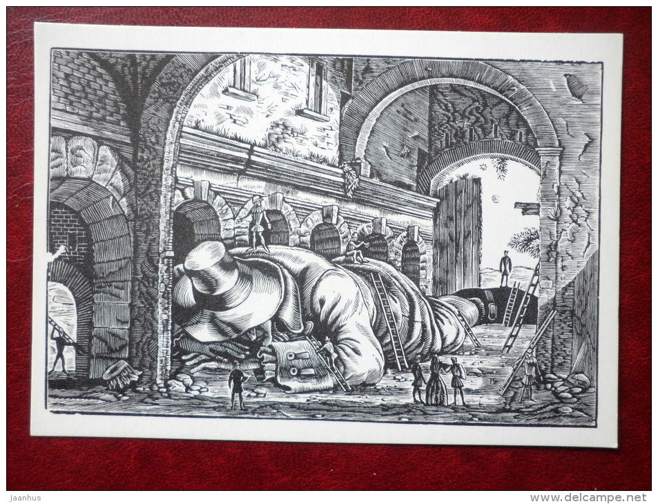 house - Gulliver's Travels by Jonathan Swift - book - engravings by S. Harlamov - Russia USSR - 1976 - unused - JH Postcards