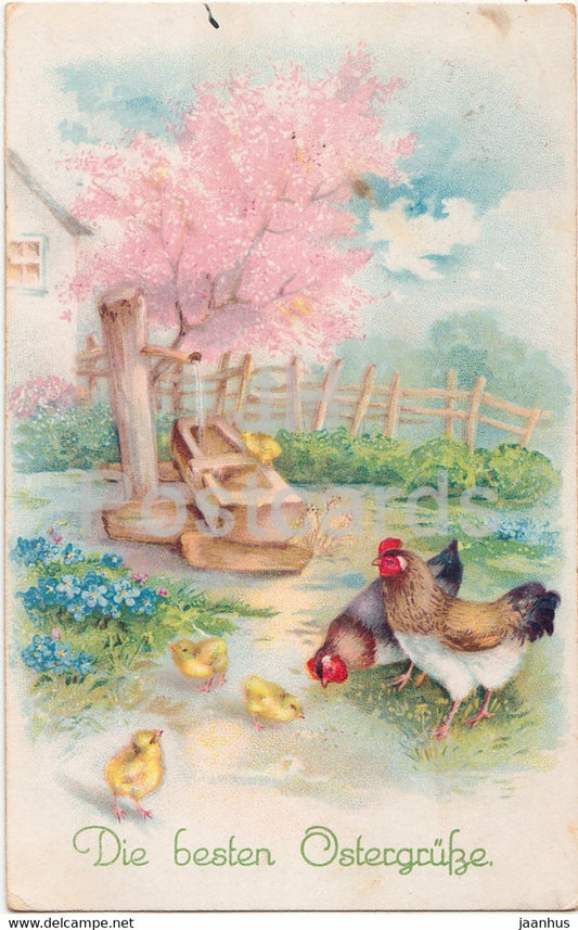 Easter Greeting Card - Die Besten Ostergrusse - chicken - Ser 350 - old postcard - 1920 - Germany - used - JH Postcards