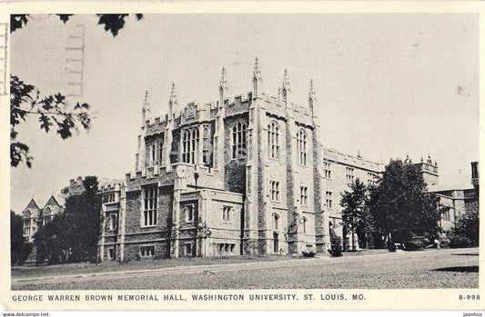 George Warren Brown Memorial Hall - Washington University - St Louis MO old postcard - 1938 - United States - USA - used - JH Postcards