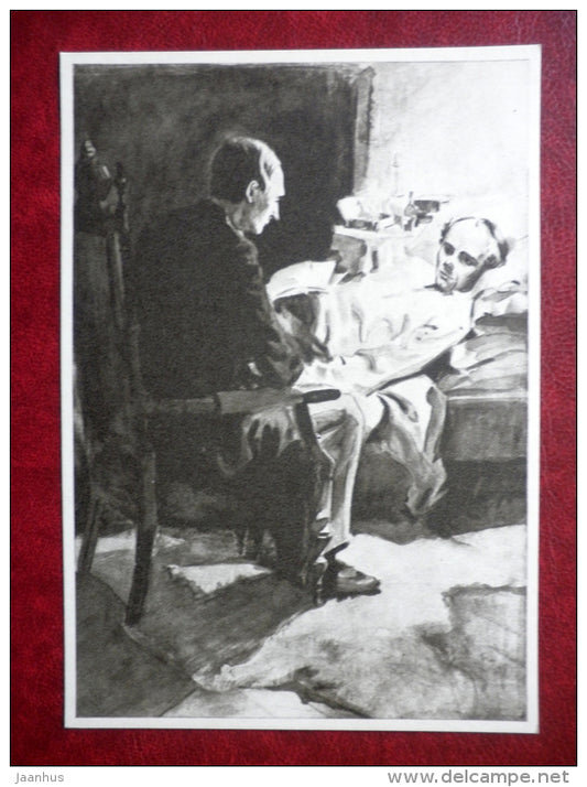Kreutzwald visiting sick Faehlmann by A. Viidalepp - estonian writer Fr. R. Kreutzwald - estonian art  - unused - JH Postcards