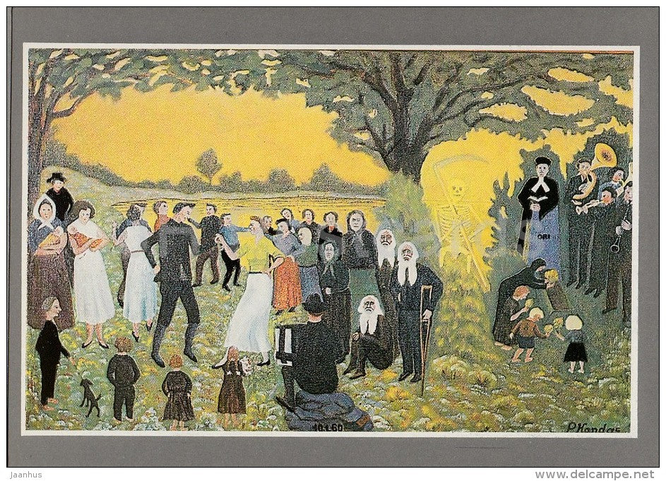painting by P. Kondas - Life , 1960 - village feast - dance - Estonian art - 1992 - Estonia - unused - JH Postcards