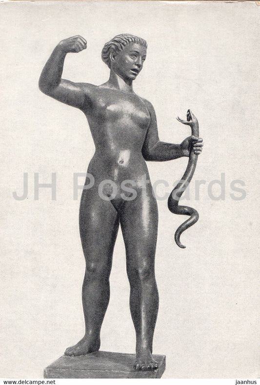 sculpture by I. Mikus - Woman with a Snake - 1 - Hungarian art - 1959 - Russia USSR - unused - JH Postcards