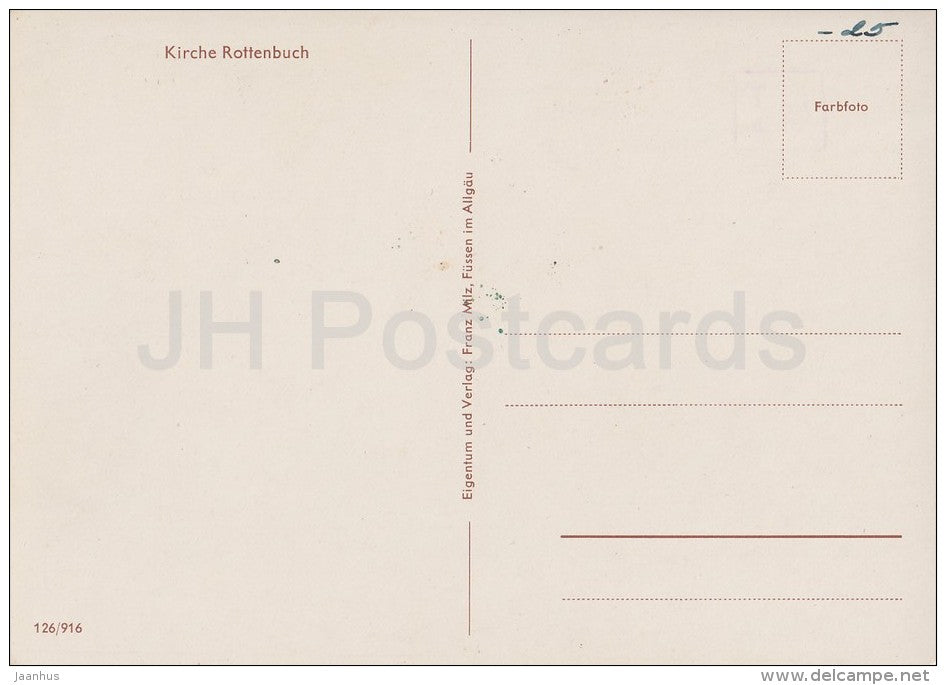 Kirche rottenbuch - church - Germany - unused - JH Postcards