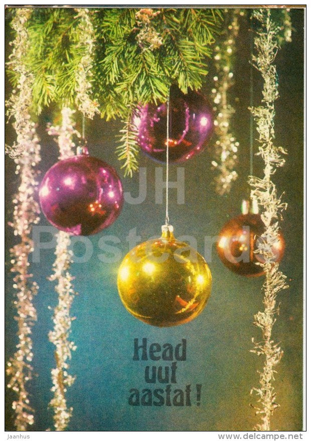 New Year Greeting card - 4 - decorations - 1976 - Estonia USSR - used - JH Postcards