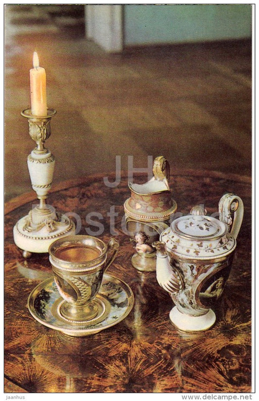 Porcelain dishes - Arkhangelskoye Palace - Russia USSR - 1970 - unused - JH Postcards