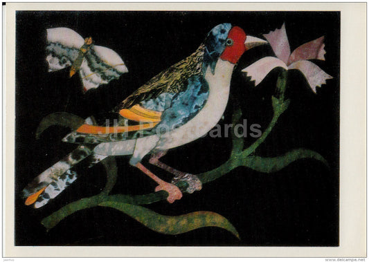 Plaque , Bird on a Bough - Florentine Mosaic - Italian art - 1974 - Russia USSR - unused - JH Postcards