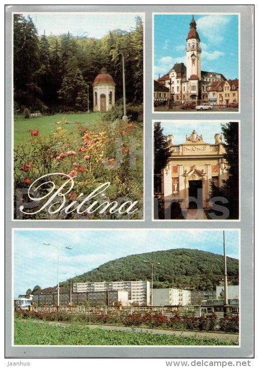 Bilina - spa park - Town Hall - Czechoslovakia - Czech - used - JH Postcards