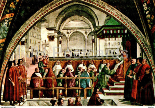 Firenze - Florence - Basilica di S Trinita - D Ghirlandaio - The Approval - painting - 600 - Italy - used - JH Postcards