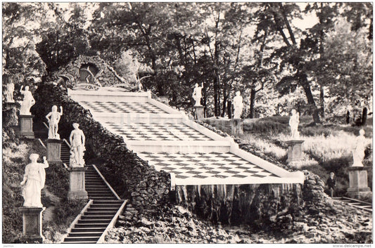 cascade Chess Hill - fountains - Petrodvorets - 1967 - Russia USSR - unused - JH Postcards