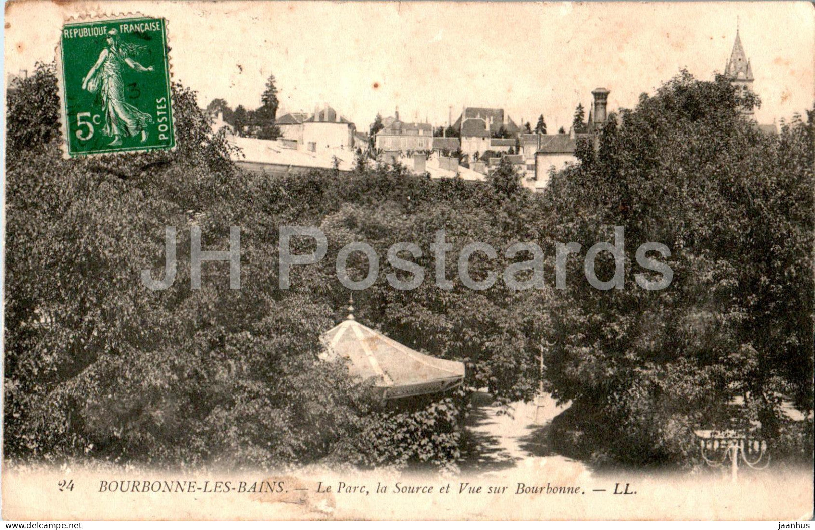 Bourbonne Les Bains - Le Parc - La Source et Vue sur Bourbonne - 24 - old postcard - 1914 - France - used - JH Postcards