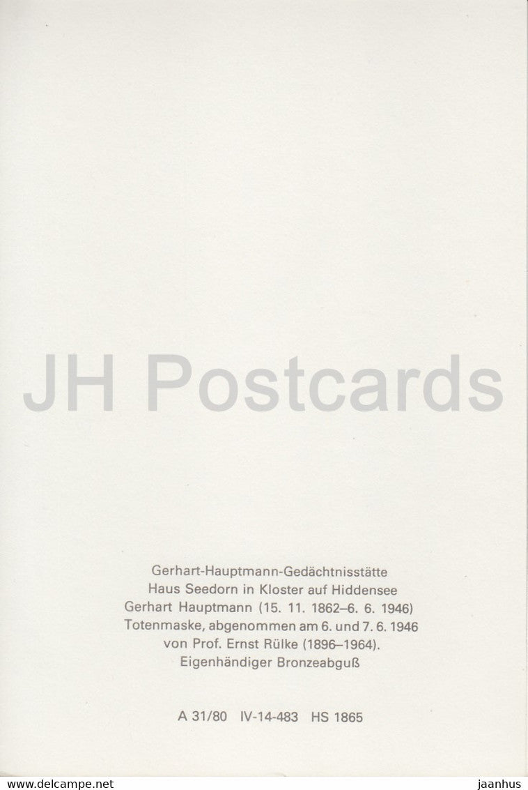 Hiddensee - Totenmaske - Gerhart Hauptmann Gedächtnisstätte - Denkmal - Schriftsteller - DDR Deutschland - unbenutzt