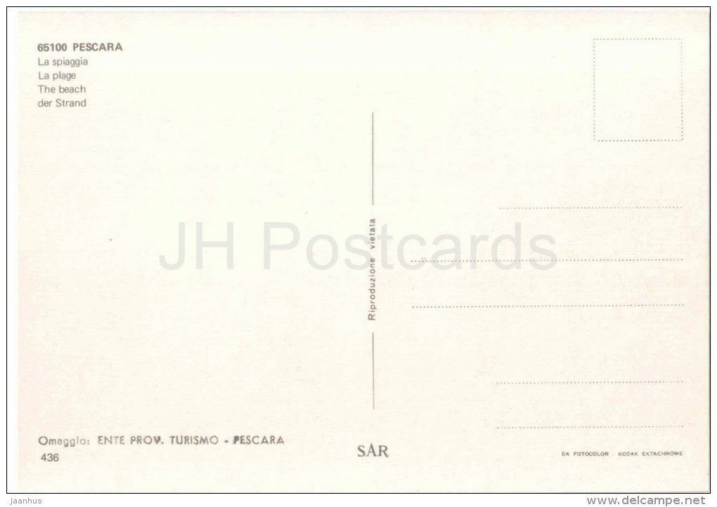 La Spiaggia - The Beach - Pescara - 65100 - 436 - Italia - Italy - unused - JH Postcards