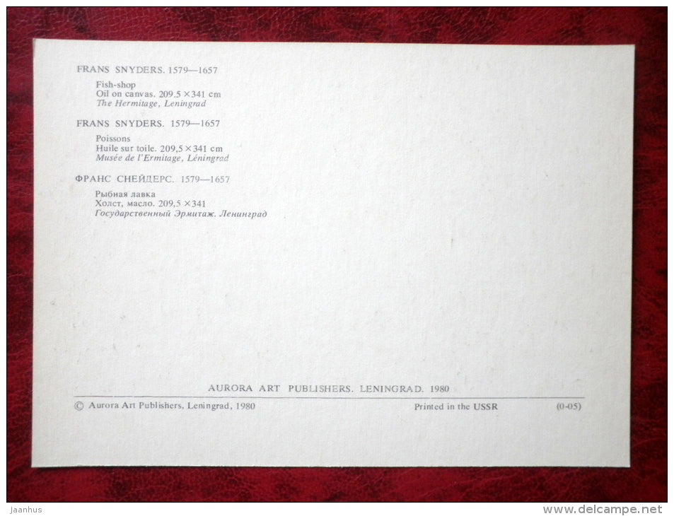 Painting by Frans Snyders - Still Life - Fish Shop - flemish art - unused - JH Postcards