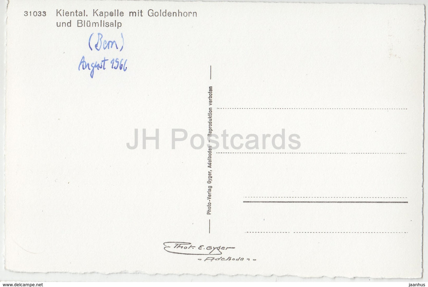 Kiental - Kapelle mit Goldenhorn und Blumisalp - Kapelle - 31033 - Schweiz - 1966 - gebraucht