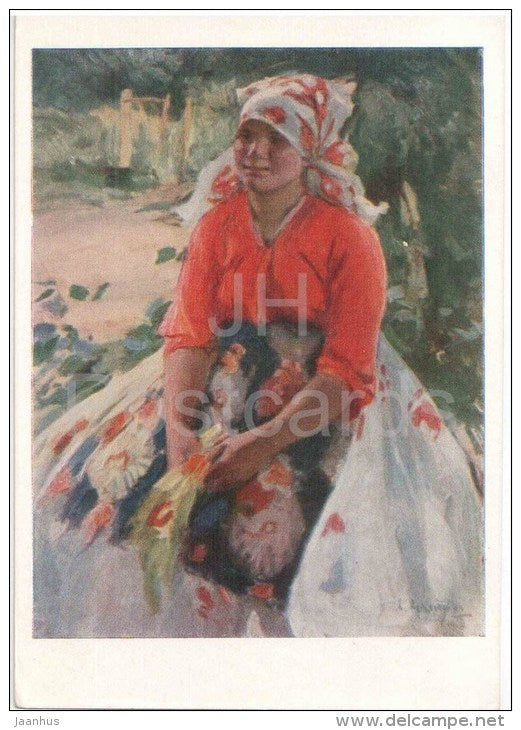 painting by A. Arkhipov - Peasant Girl , 1917 - russian art - unused - JH Postcards