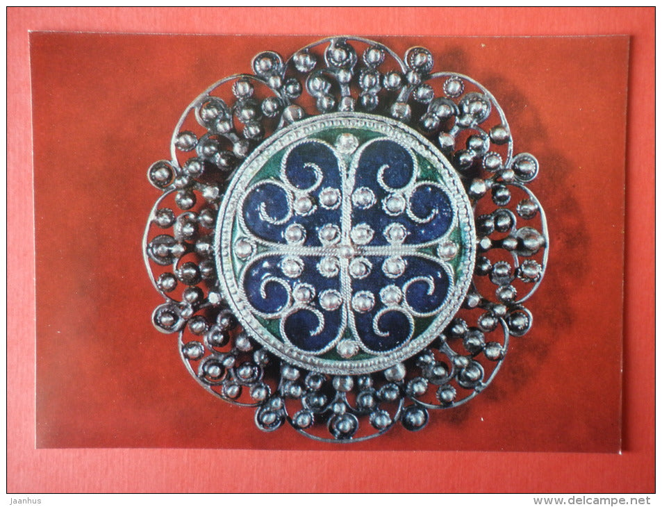 Brooch , silver , by M. Kutateladze - Georgian Chasing - 1974 - USSR Georgia - unused - JH Postcards